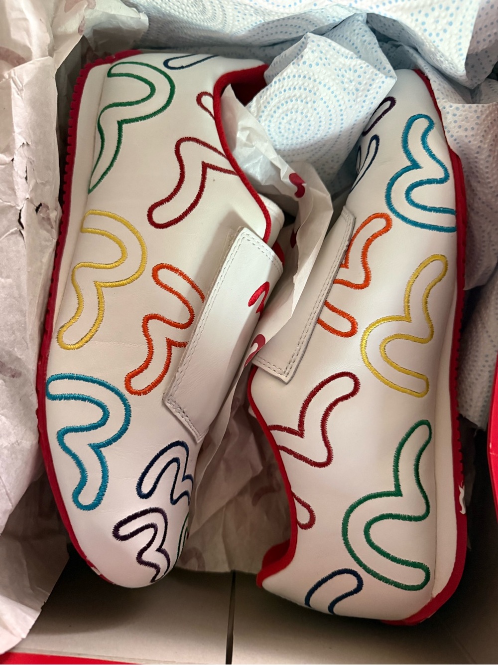 Evisu Women White Slip-On Sneakers with Multicolor Stitching